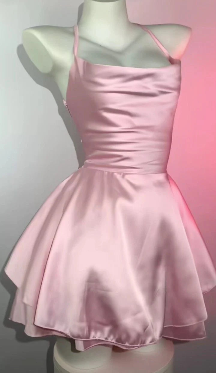 A-line Pink Satin Homecoming Dress under 100 US6 / Pink A-line Pink Satin Homecoming Dress under 100 US6 / Pink