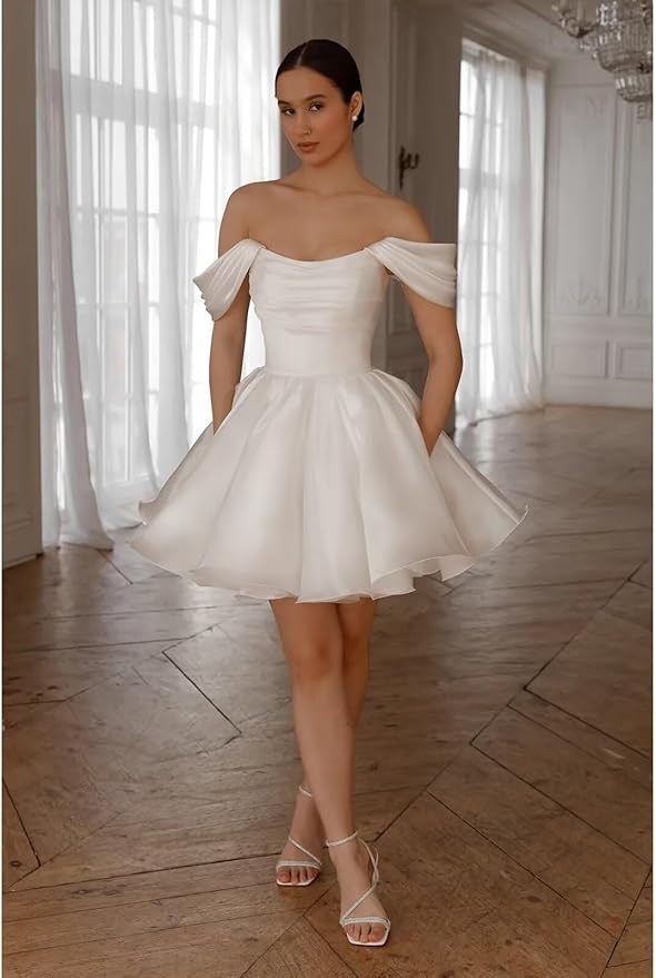 A-line Satin Homecoming Dress for Teens Off Shoulder Short Cocktail Dress White / US22W A-line Satin Homecoming Dress for Teens Off Shoulder Short Cocktail Dress White / US22W