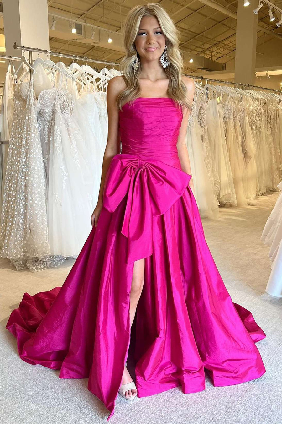 fuchsia strapless prom dress Primavera Couture 4192 Size 00,8,14 Fuchsia Prom Dress Strapless Peak Point Pageant Gown Slit Formal, 14 / Fuchsia