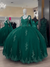 Ball Gown Green Sweet 16 Quinceanera Dress with Lace Pearls Mychicdress