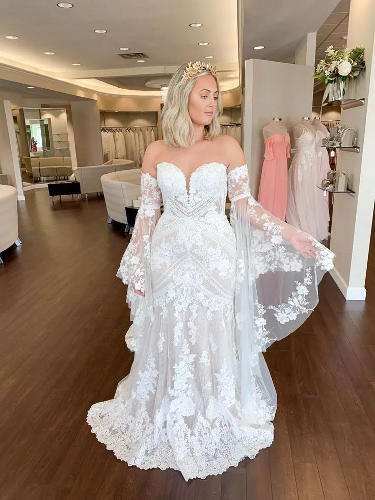 bell sleeve mermaid wedding dress Casablanca Bridal Beloved BL434 Size 10 Wedding Dress Mermaid Sheer Lo