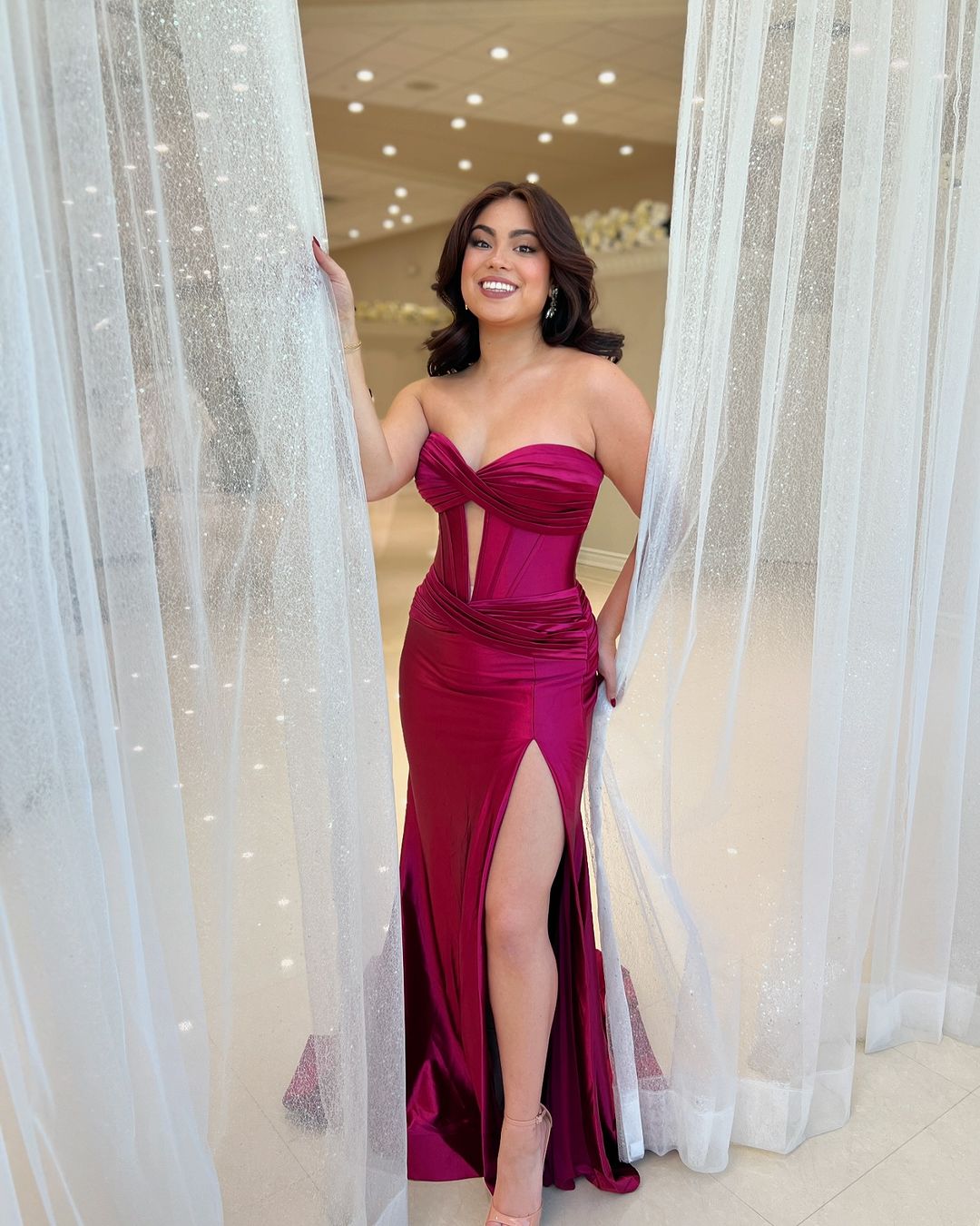 Burgundy Corset Prom Dress with Slit Mermaid Sweetheart Long Blue / US6 Burgundy Corset Prom Dress with Slit Mermaid Sweetheart Long Blue / US6