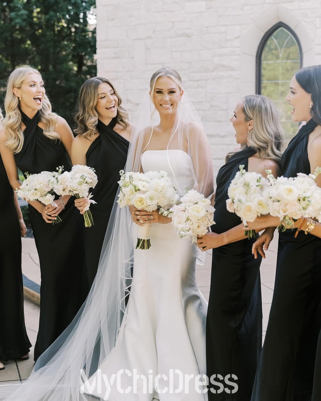Cheap Sheath Halter Black Bridesmaid Dress Satin Backless Cheap Sheath Halter Black Bridesmaid Dress Satin Backless