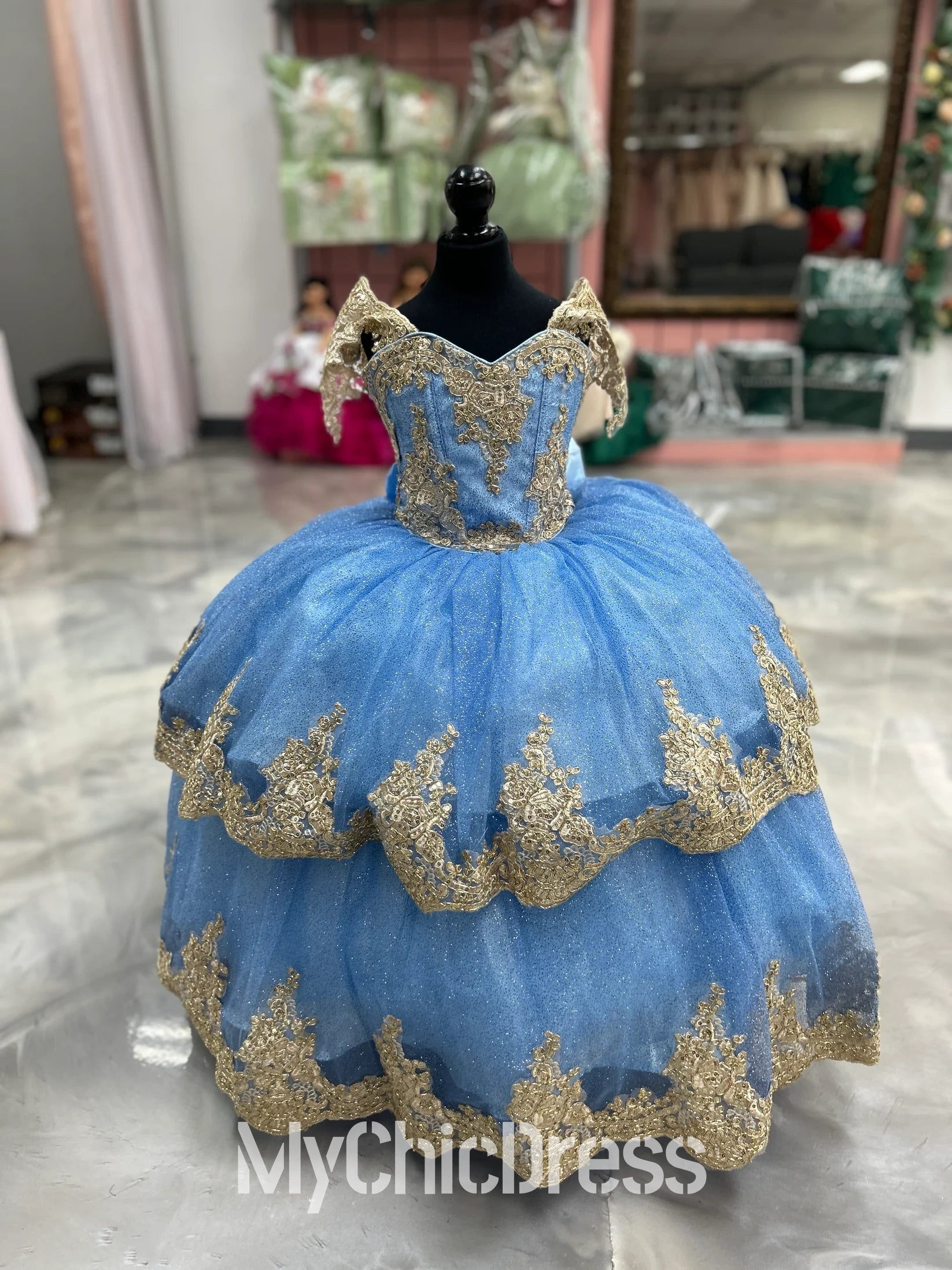 Cute Blue Gold Mini Quinceanera Dresses Off The Shoulder Lace with Bow 7 / Blue Cute Blue Gold Mini Quinceanera Dresses Off The Shoulder Lace with Bow 7 / Blue