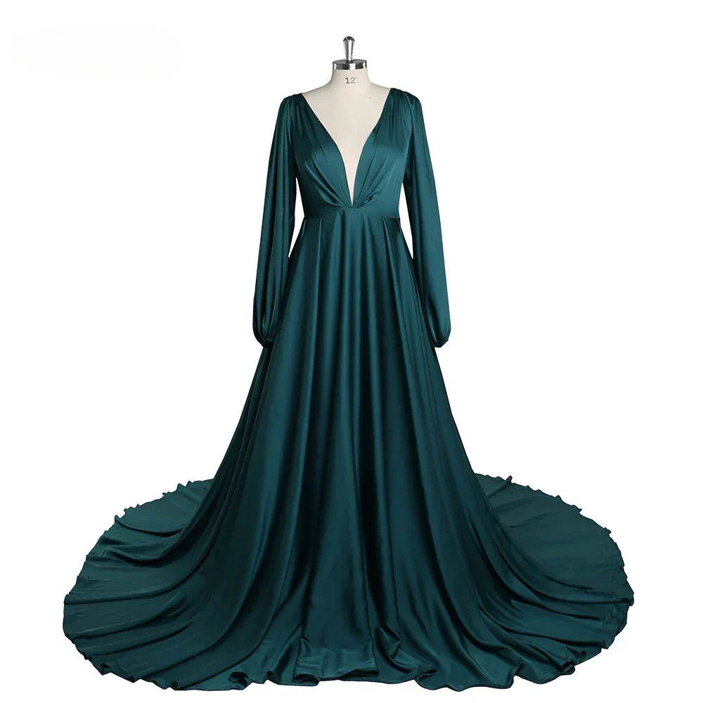 Dark Green Full Sleeves Maternity Dresses Photoshoot for Baby Shower Dark Green / US10 Dark Green Full Sleeves Maternity Dresses Photoshoot for Baby Shower Dark Green / US10