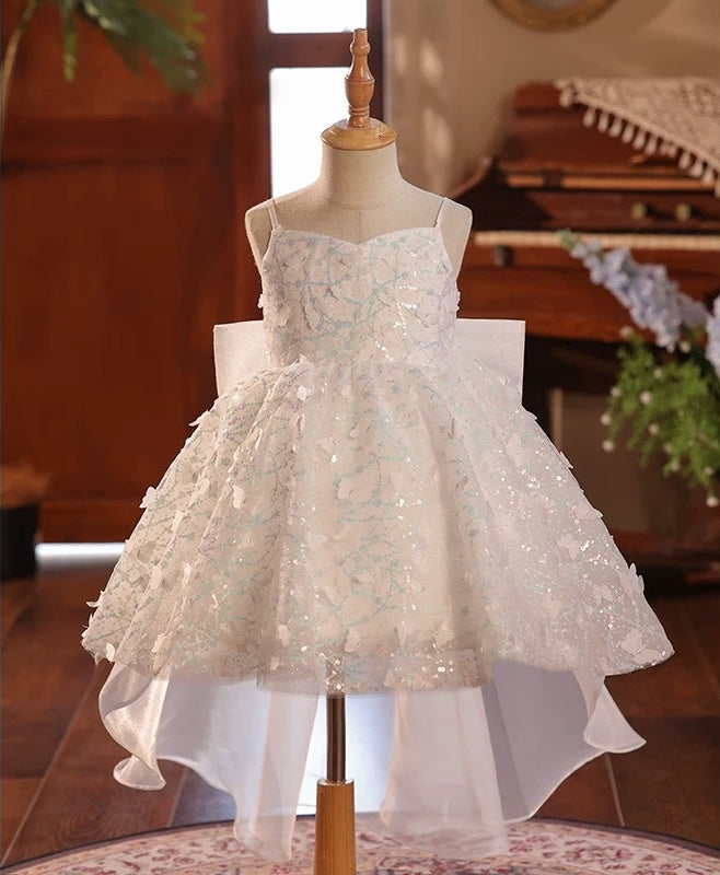 Dreamy White Sequins Birthday Dress Puffy Short Flower Girl Princess Dress 100 cm / White Dreamy White Sequins Birthday Dress Puffy Short Flower Girl Princess Dress 100 cm / White
