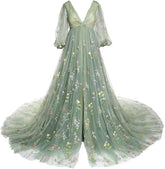 Embroidery Maternity Photoshoot Dress Tulle Robe Pregnancy Baby Shower Gown