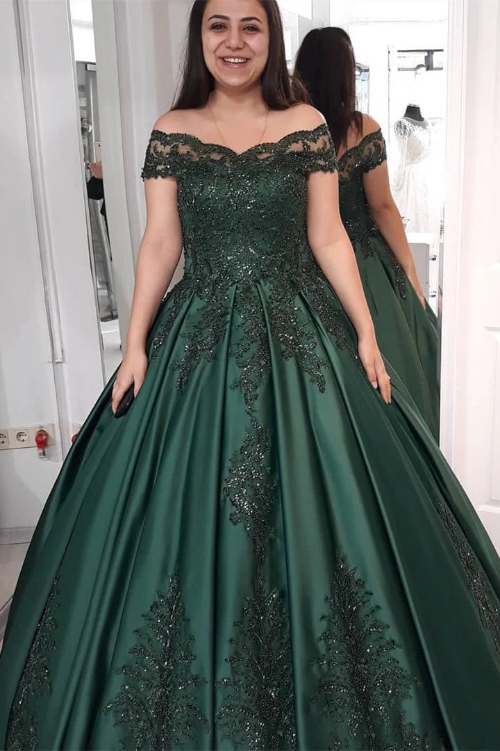 Emerald Green Wedding Dress Off Shoulder Beaded Quince Dress Appliques US16 / Emerald Green Emerald Green Wedding Dress Off Shoulder Beaded Quince Dress Appliques US16 / Emerald Green