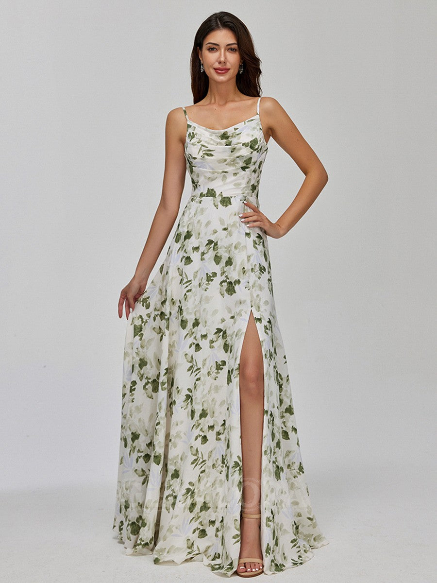 Floor-Length Chiffon Beach Floral Bridesmaid Dresses A-line Green / US18W Floor-Length Chiffon Beach Floral Bridesmaid Dresses A-line Green / US18W