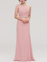 Pink evening gown with a beaded waistband