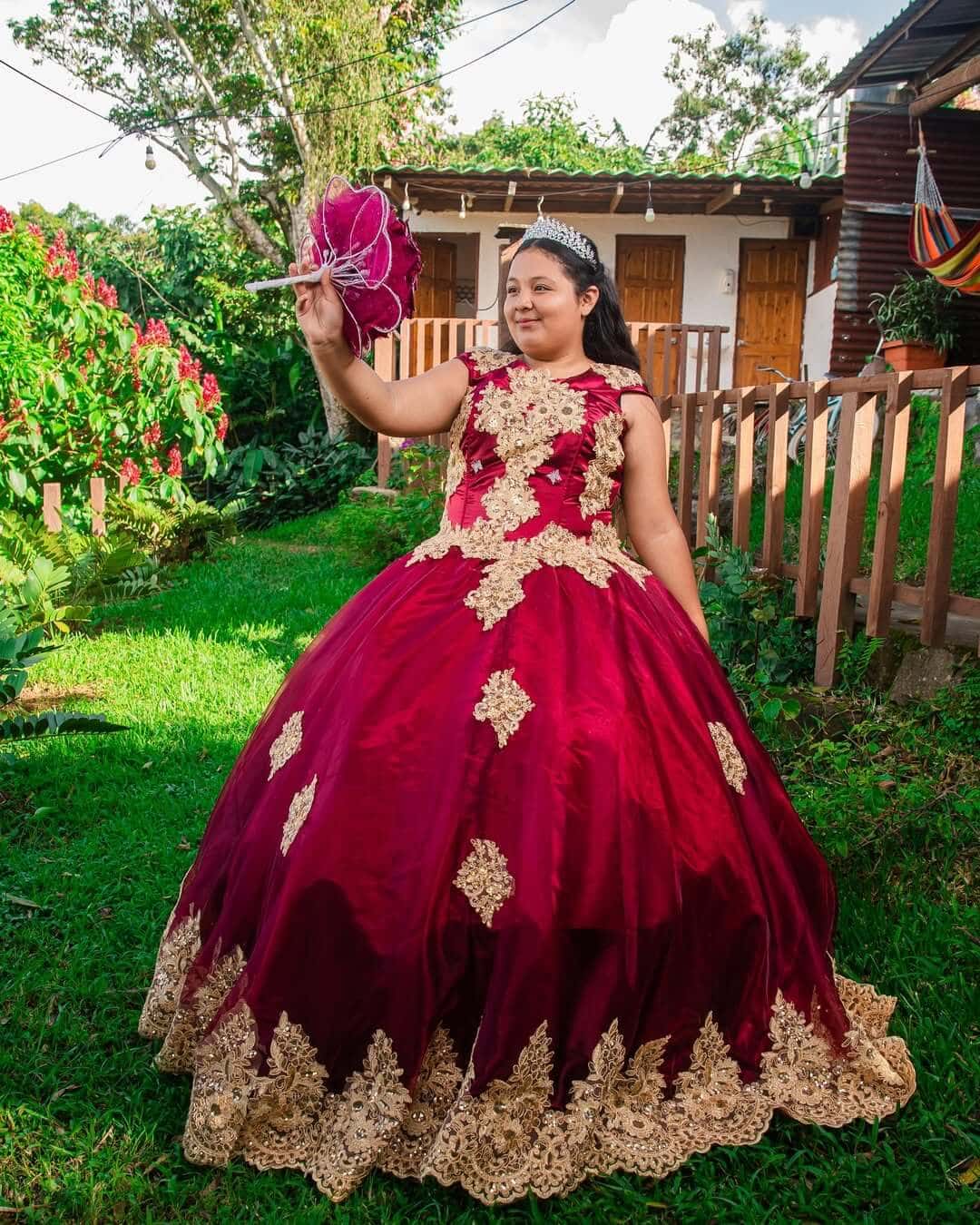 Girls Dark Red Gold Quinceanera Dresses for Sale Sleeveless US2 / Dark Red Girls Dark Red Gold Quinceanera Dresses for Sale Sleeveless US2 / Dark Red