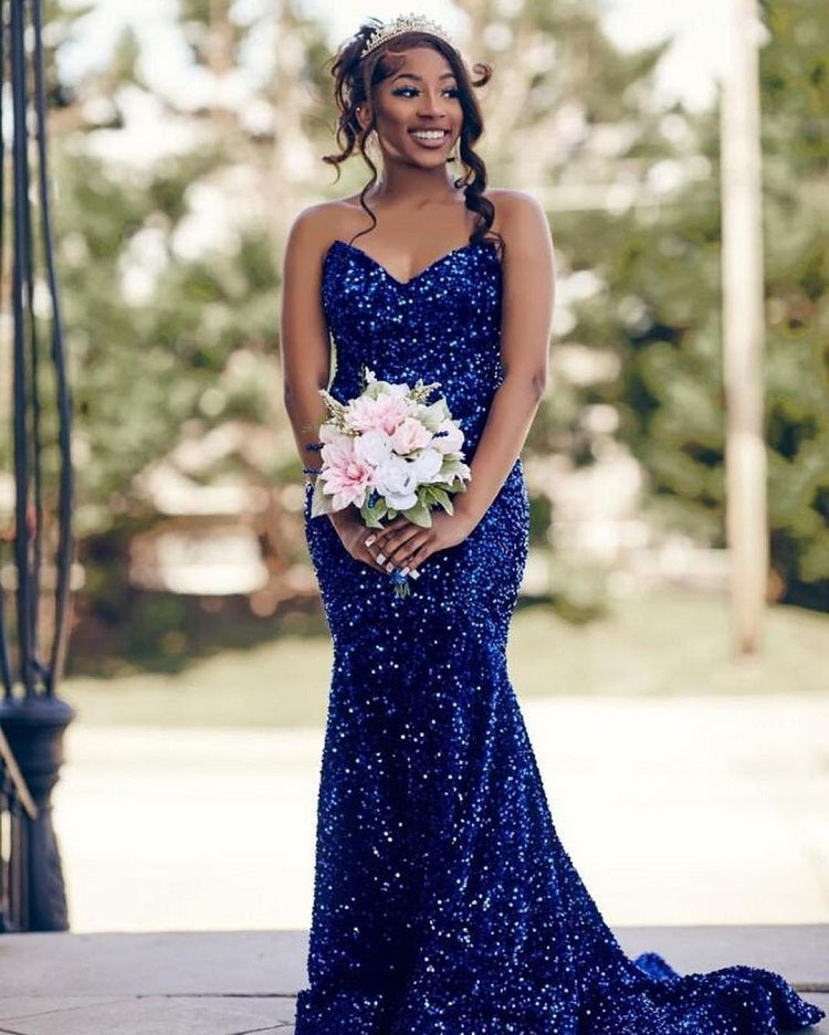Glitter V Neck Evening Dress Royal Blue Mermaid Wedding Guest Gown Custom color / US0 Glitter V Neck Evening Dress Royal Blue Mermaid Wedding Guest Gown Custom color / US0