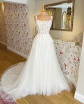 Gorgeous Lace Beach Wedding Dresses Online Square Neckline Mychicdress