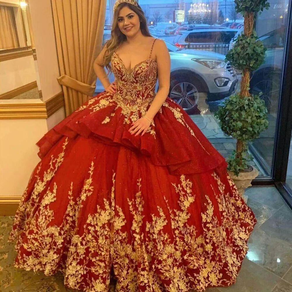 Gorgeous Sweetheart Wine Red Quinceanera Dress With Gold Lace Applique US6 / Custom color Gorgeous Sweetheart Wine Red Quinceanera Dress With Gold Lace Applique US6 / Custom color