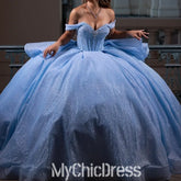 Hot Light Blue Sweet 16 Dress Tulle Pearls Quinceanera vestidos de 15 XV Anos Mychicdress