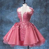 Hot Pink Homecoming Dresses Beaded Lace Short  Sweet 16 Dress Flowers Mychicdress