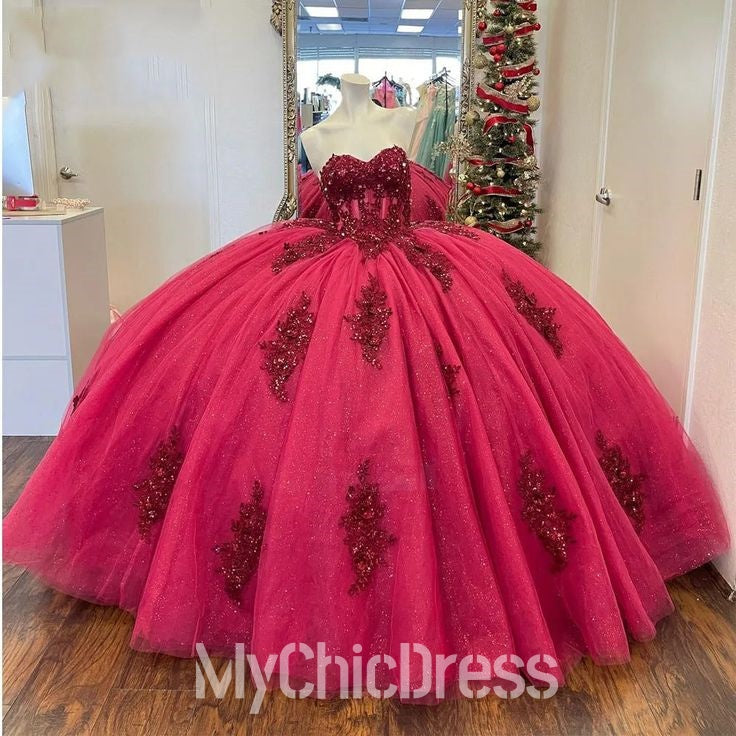 Hot Pink Quinceanera Dress Lace Appliques Beaded Sweet 16 Gown US22W / Hot Pink Hot Pink Quinceanera Dress Lace Appliques Beaded Sweet 16 Gown US22W / Hot Pink