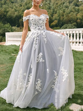 Long Gray Lace Prom Dresses A Line Formal Dresses Off Shoulder