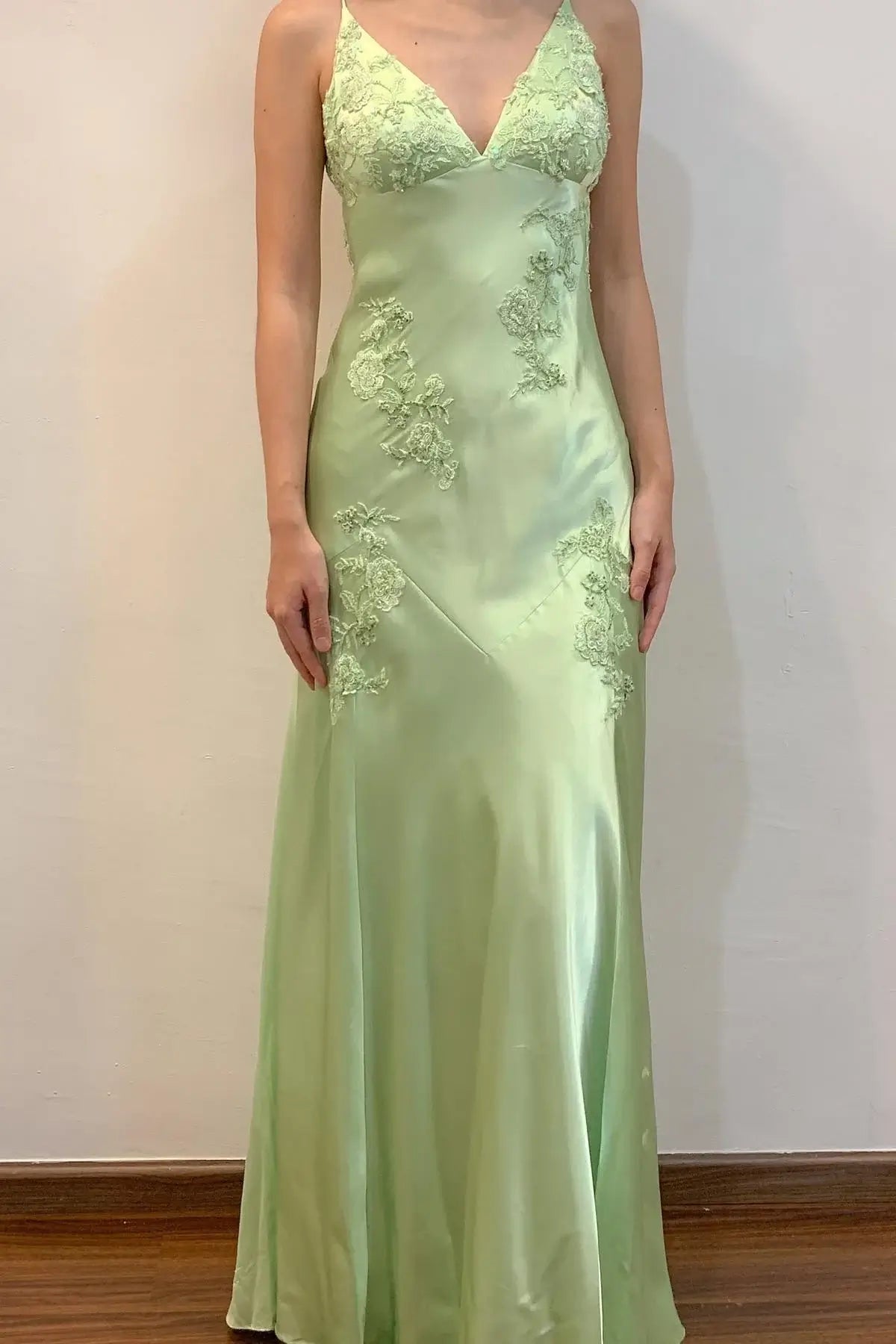 lime green wedding guest dress Long Lime Green Evening Gown Floral Embroidery Wedding Guest Dress Light Green / US20W