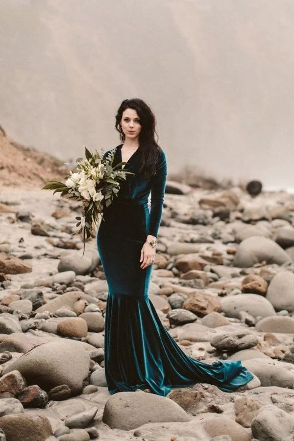 Long Sleeves Dark Green Jewel-Toned Velvet Formal Dresses for Winter W MyChicDress Long Sleeves Dark Green Jewel-Toned Velvet Formal Dresses for Winter W MyChicDress