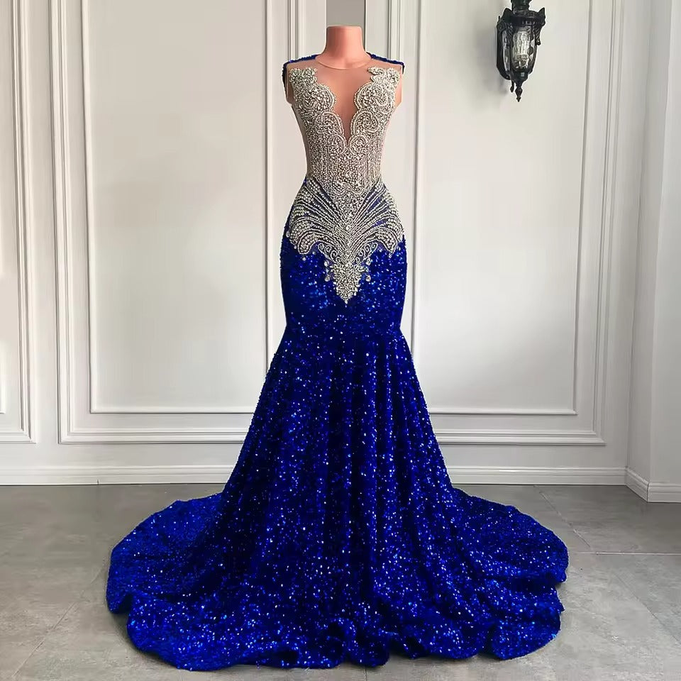 Luxury Sparkly Prom Dresses Royal Blue Sequin Mermaid for Black Girl Royal Blue / US4 Luxury Sparkly Prom Dresses Royal Blue Sequin Mermaid for Black Girl Royal Blue / US4