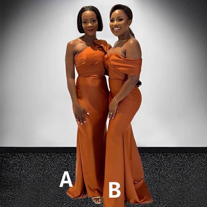 Maxi Satin Mismatched Bridesmaid Dress Burnt Orange Mermaid Sleeveless US14W / Burnt Orange / A Maxi Satin Mismatched Bridesmaid Dress Burnt Orange Mermaid Sleeveless US14W / Burnt Orange / A