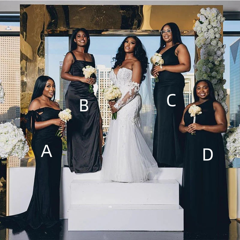 Maxi Satin Mismatched Bridesmaid Dresses Black Mermaid US16W / Black / C Maxi Satin Mismatched Bridesmaid Dresses Black Mermaid US16W / Black / C