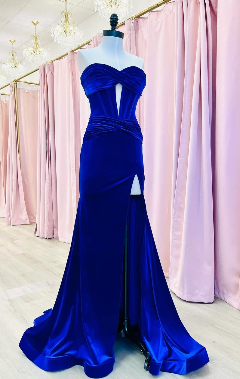 Mermaid Royal Blue Velvet Formal Dress for Winter Wedding Royal Blue / US14W Mermaid Royal Blue Velvet Formal Dress for Winter Wedding Royal Blue / US14W