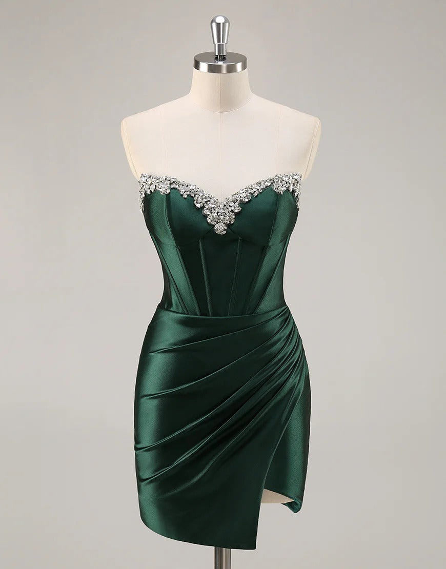 Modest Dark Green Homecoming Dress Short Beaded Corset MyChicDress Modest Dark Green Homecoming Dress Short Beaded Corset MyChicDress