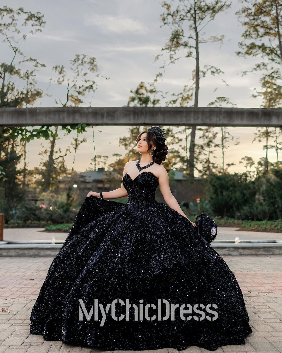 New Black Sweet 16 Dress Sparkly Sequin Quinceanrea Dresses Ball Gown US6 / Black