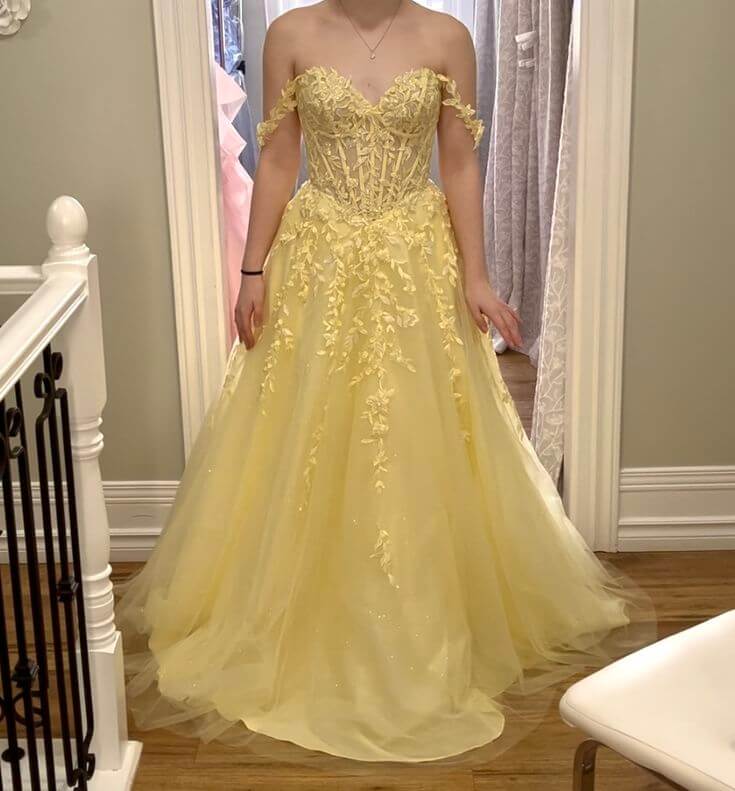 yellow prom dresses off the shoulder Elegant One-shoulder Yellow High split Sleevless Mermaid Prom Dress