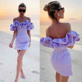 Off Shoulder Pleats Short Homecoming Dresses Satin Summer Party Gowns Mychicdress