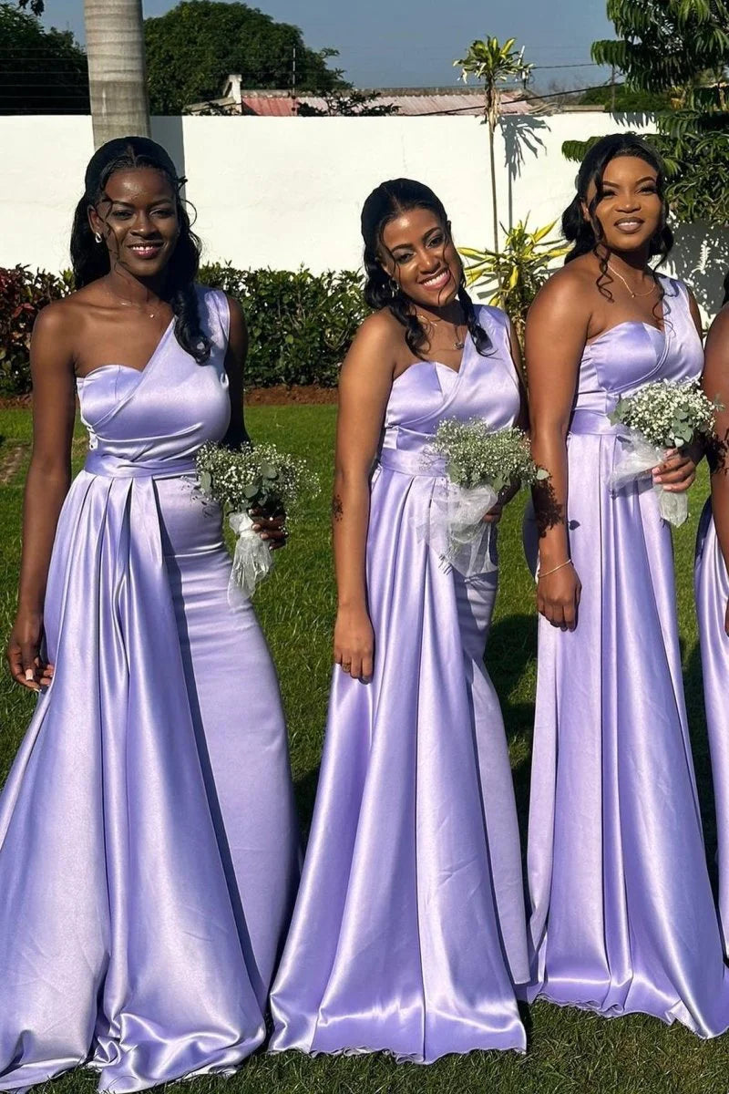 One Shoulder Lavender Bridesmaid Dress Long Satin Maxi Dress US0 / Lavender One Shoulder Lavender Bridesmaid Dress Long Satin Maxi Dress US0 / Lavender