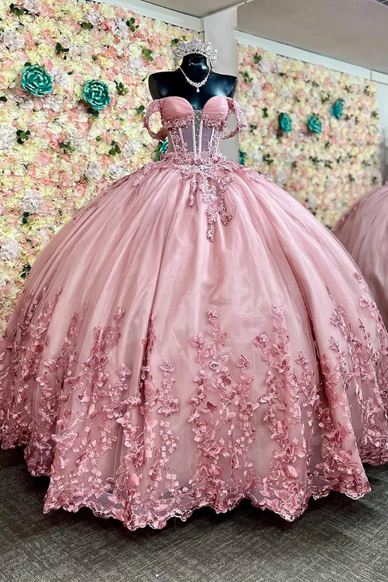 pink sweet 16 dresses cheap Tulle Lace Appliqued Pink Quinceanera Dresses Corset Sweet 16 Birthday