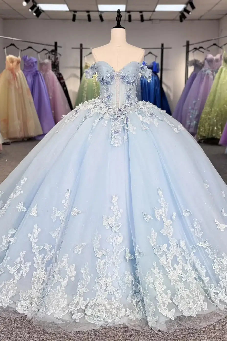 Princess Lace Tulle Light Blue Quinceanera Dresses Pearls with Butterf MyChicDress Princess Lace Tulle Light Blue Quinceanera Dresses Pearls with Butterf MyChicDress