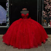 Princess Red Quinceanera Dress Strapless 3D Flowers with Bow