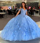 Princess Sky Blue Sweet 16 Quinceanera Dresses with Flowers