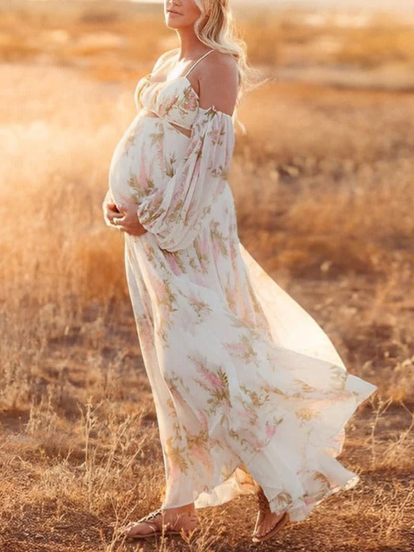 chiffon maternity photoshoot dress Bohemian Printed Chiffon Maternity Dress for Photoshoot Pregnancy Dress Photoshoot yewendress