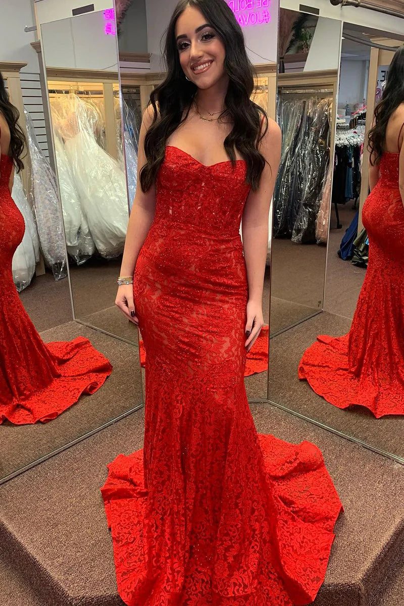 red sweetheart mermaid dress Sweetheart Mermaid Red Splitted Prom Dress with Embroideries