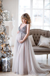 Sequin Maternity Dresses For photoshoot Baby Shower Gowns