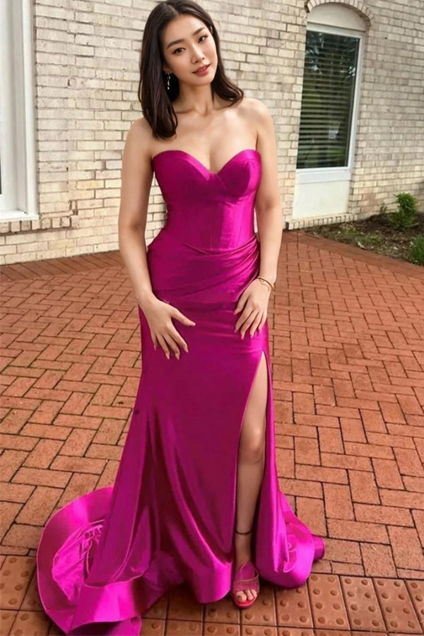 fuchsia mermaid prom dresses Mermaid Fuchsia Tulle Appliques Spaghetti Straps Long lace Evening Prom Dresses, MR8122