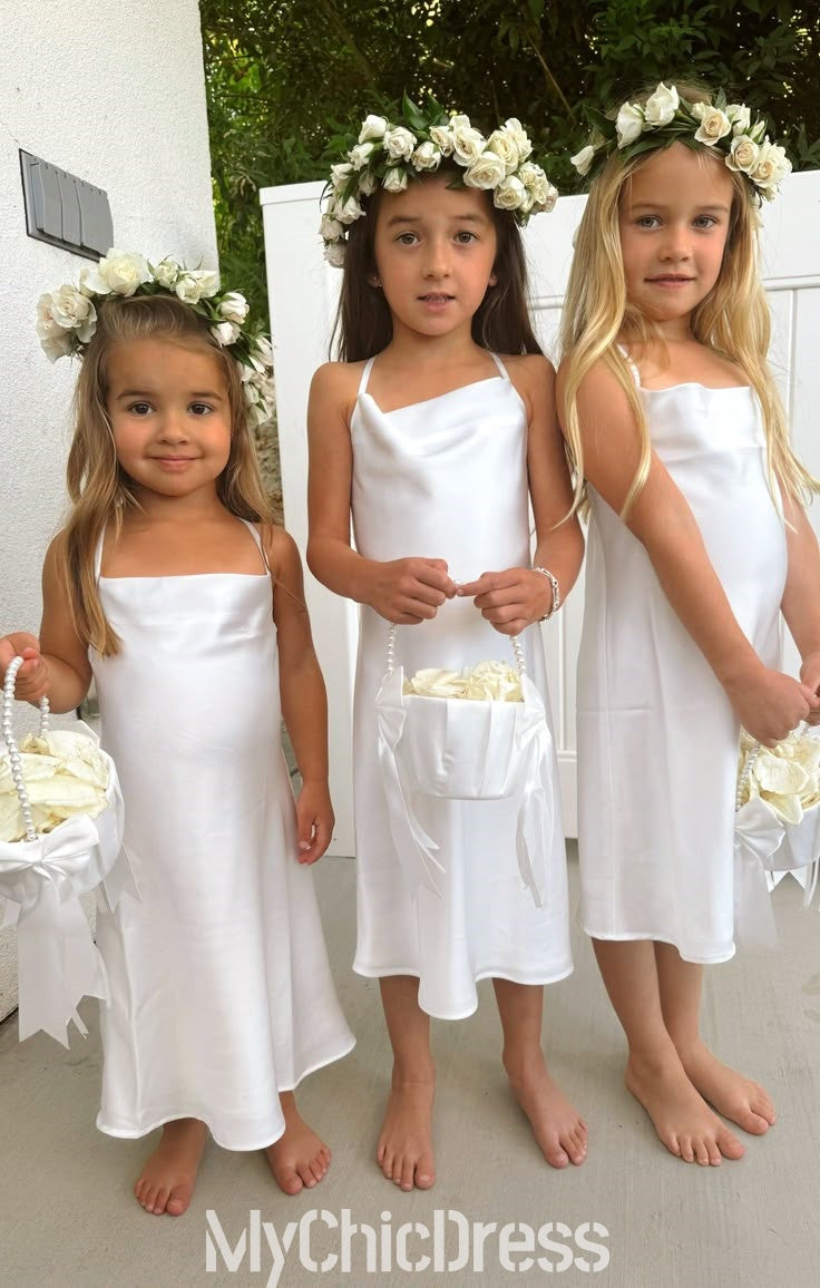 Sheath Short Flower Girl Dress Luxe Satin Beach Wedding Party 4 / Ivory Sheath Short Flower Girl Dress Luxe Satin Beach Wedding Party 4 / Ivory