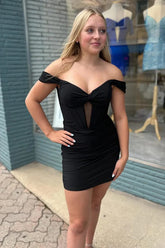 Short Black Little Dress Homecoming Off the Shoulder Bodycon Corset