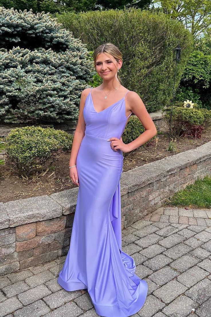 purple satin mermaid dress Sexy Mermaid Purple Prom Dresses Simple Long V Neck Formal Dress Custom Color / US14W