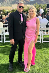 Simple Summer Bridesmaid Dress Pink Asymmetrical Maxi Dress with Slit