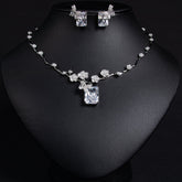 Simple Versatile Fashion Square Zircon Ruby Necklace Earrings Set