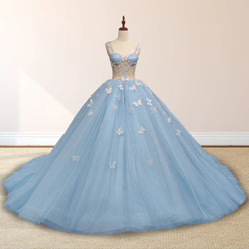 Sky Blue Quinceanera Dresses with 3D Butterfly Beading Appliques US2 / Custom color