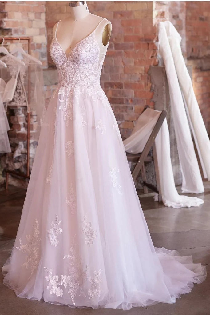 Spaghetti Straps Lace Boho Wedding Dress V Neck Beaded Styles MyChicDress Spaghetti Straps Lace Boho Wedding Dress V Neck Beaded Styles MyChicDress