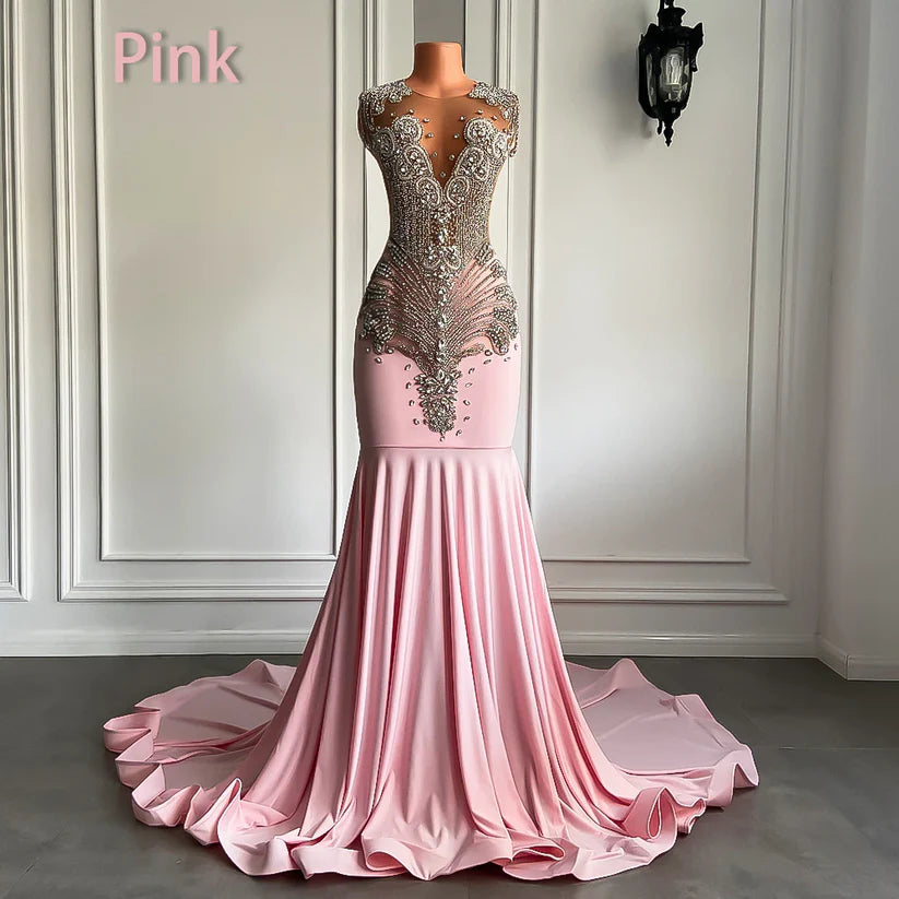 Sparkly Pink Prom Dresses Luxury Diamond for Black Girls Blue / US2 Sparkly Pink Prom Dresses Luxury Diamond for Black Girls Blue / US2