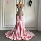 Sparkly Pink Prom Dresses Luxury Diamond for Black Girls Mychicdress